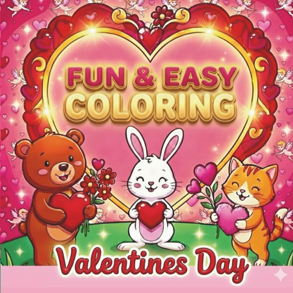 Fun & Easy Coloring Valentines Day: Easy and Fun Love Themed Pages with Cute Animals, Hearts, and Flowers for Toddlers and Preschoolers (Kids Ages 2-8) (Valentines Day Coloring Books)
