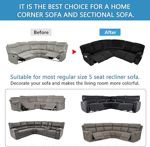 Miniatura 4 de Funda para sofá esquinero, funda seccional elástica de terciopelo, protector de sofá esquinero reclinable, fundas para sofá esquinero, funda