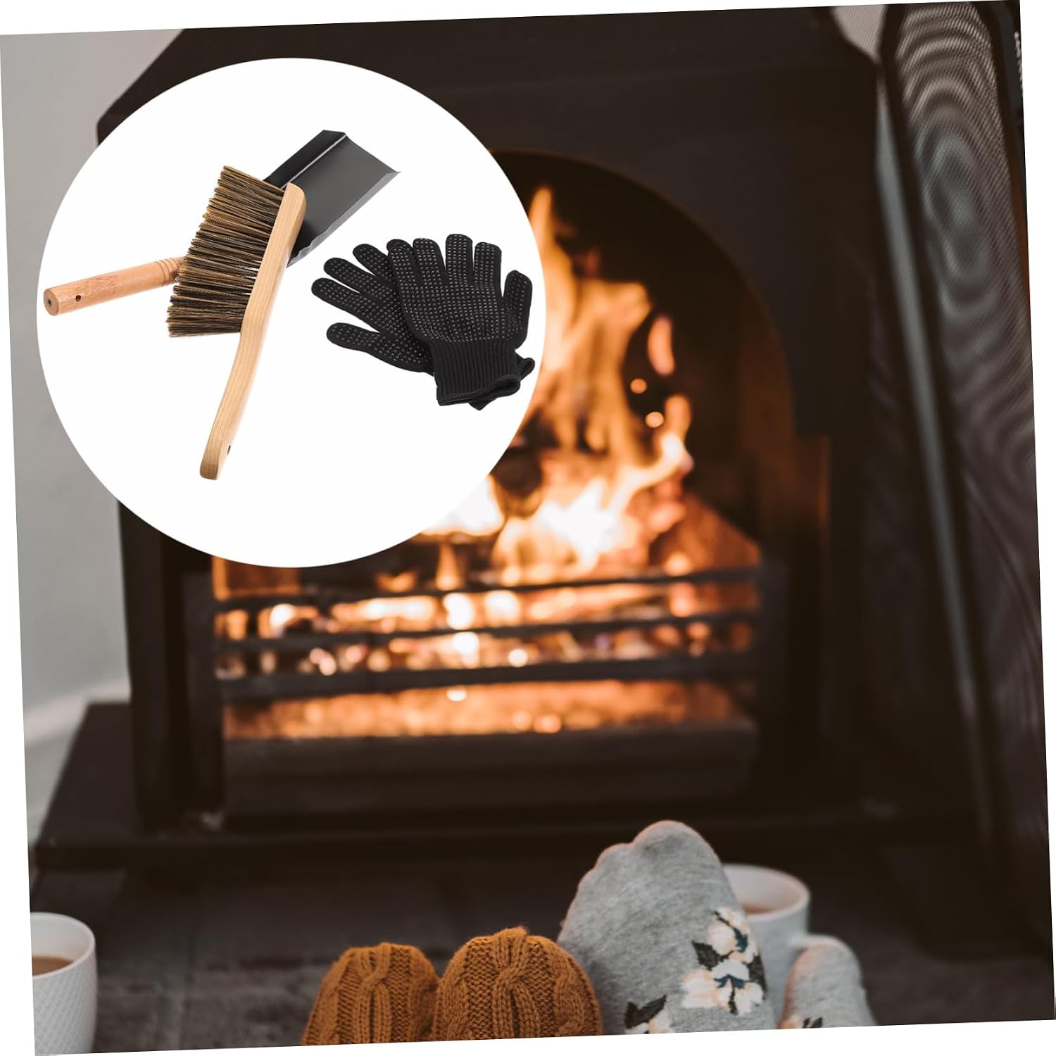 Cabilock 1set Ash Shovel Kit Dustpan Fireplace Cleaning Tools for Efficient Hearth Maintenance Fire-Resistant Gloves Included Lightweight and Design
