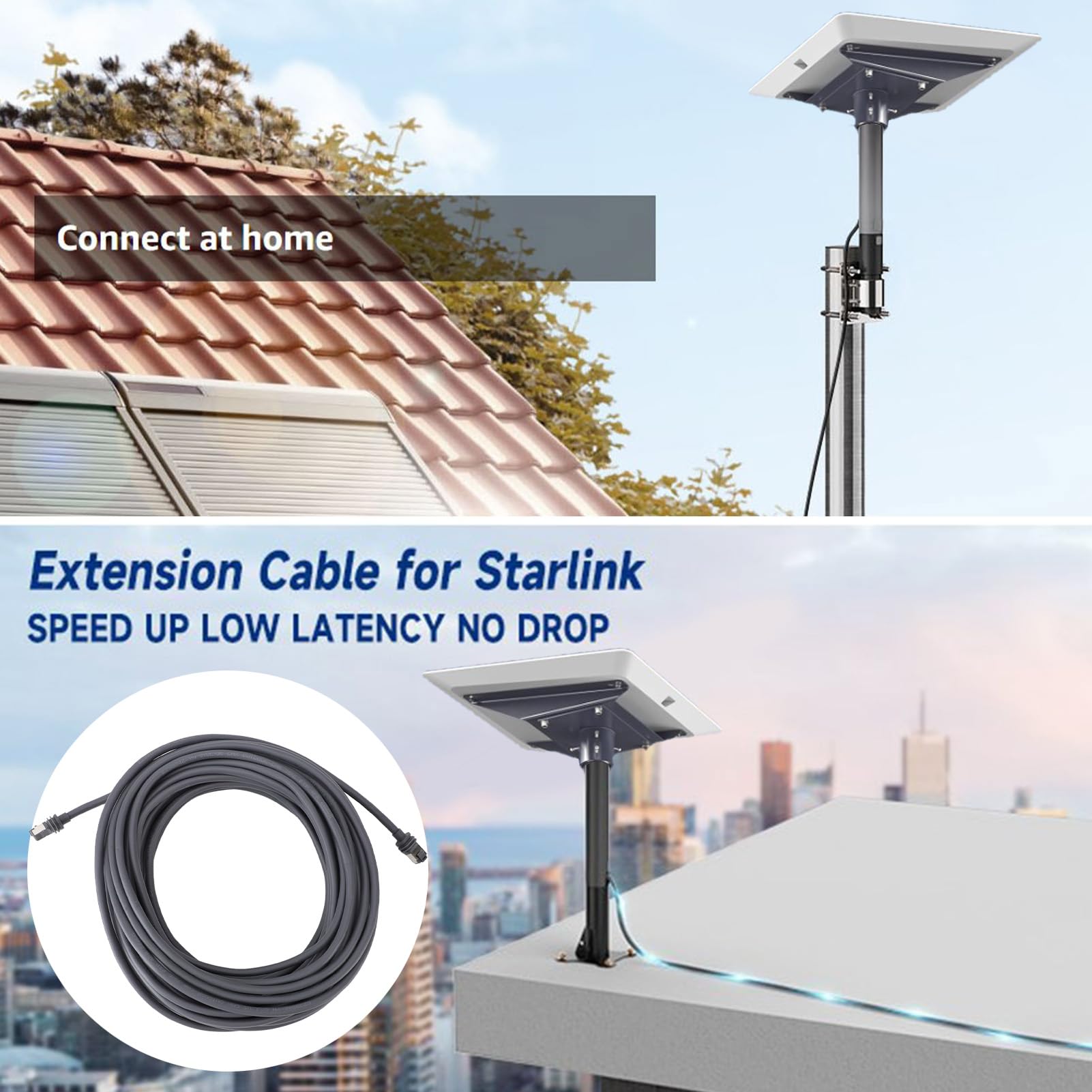 Greensen Cable Satelital Rectangular Resistente Al Agua con Clips para Cables, Conexión de Alta Velocidad de 1200 Mbps, Cable de Repuesto para Cable Satelital Rectangular (100