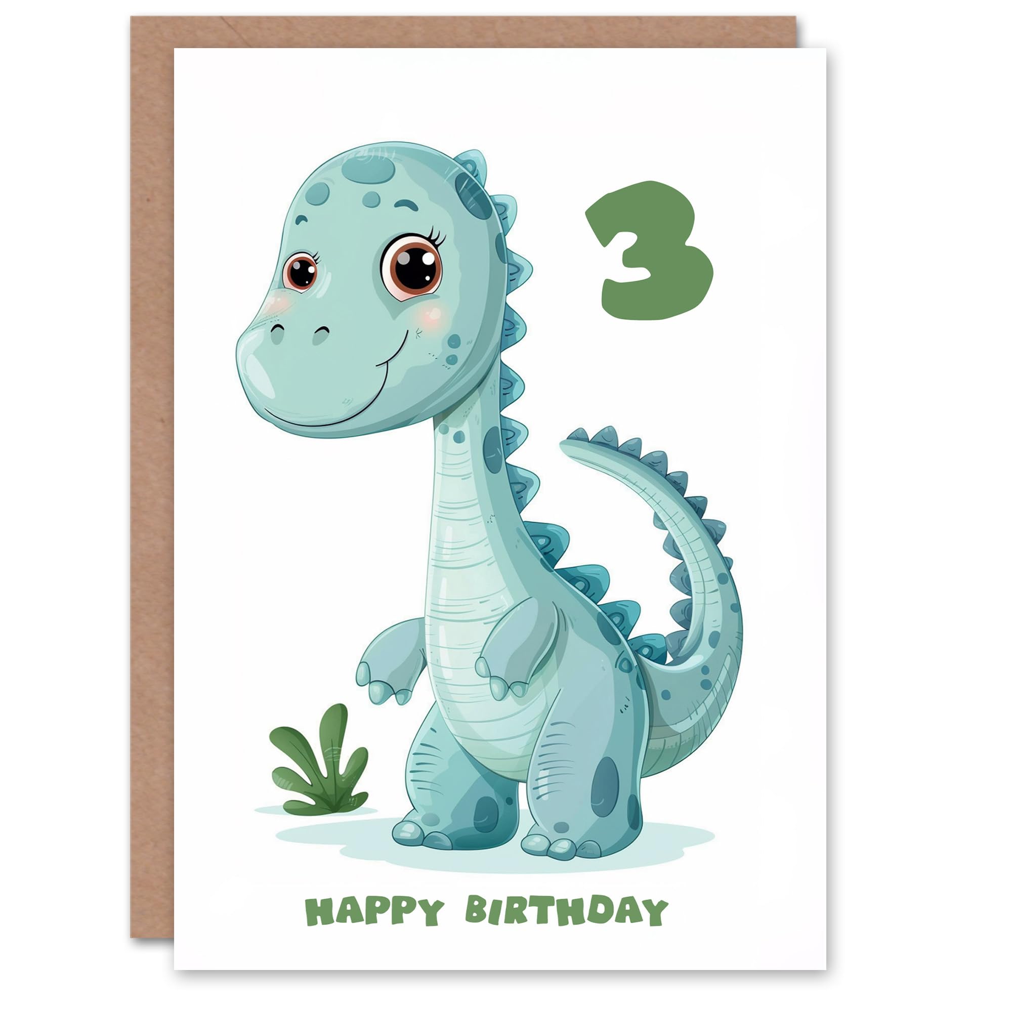 Artery8 3rd Birthday Card Cute Blue Baby Dinosaur Cartoon Kids Age 3 Year Old Child For Son Daughter Girl Boy Happy Card