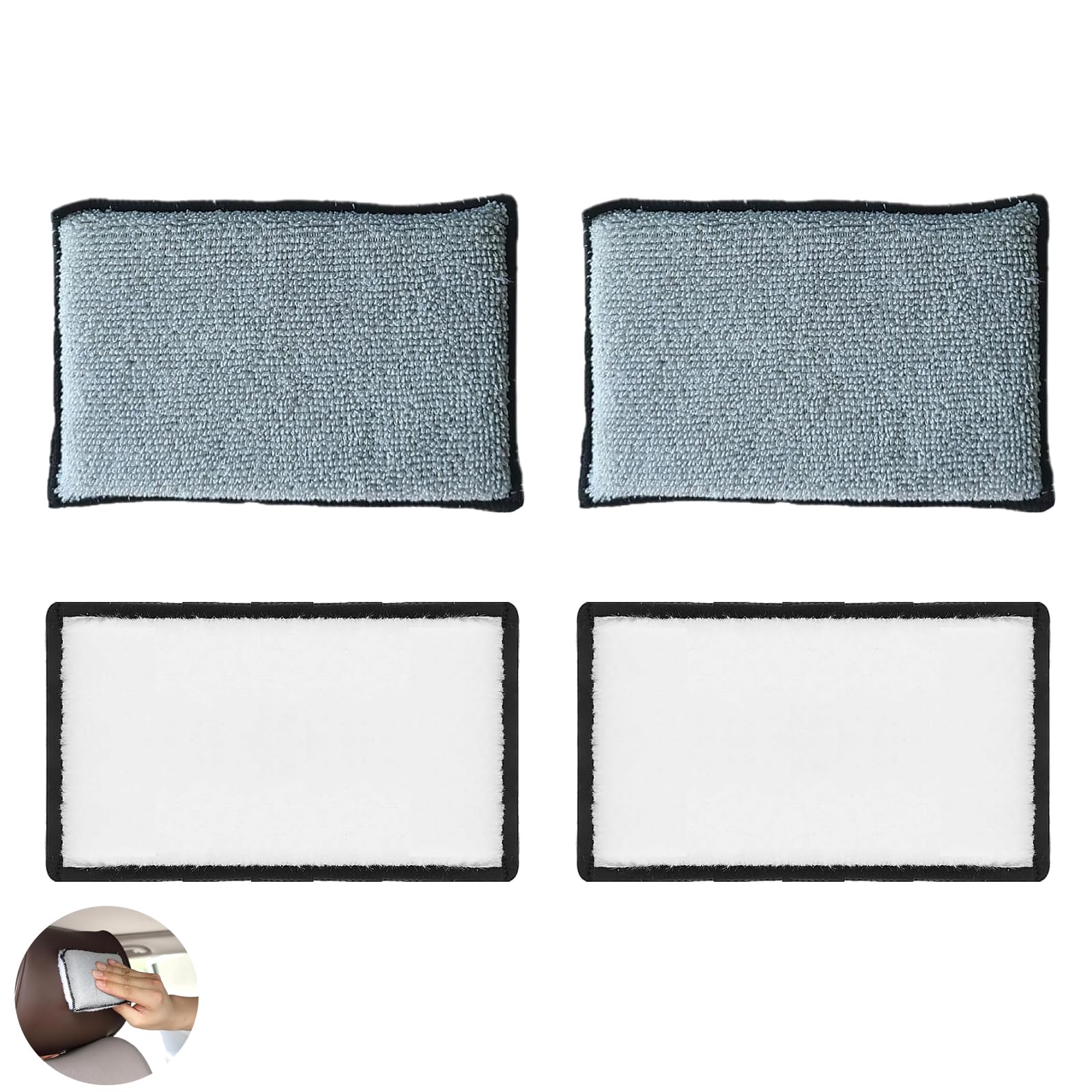 4 PCS Interior Scrubbing Wash Pad, Car Sponge, Scrub Pads Car Detailing, Double Sided Scrub Pads, for Deep Cleaning Car Interiors, Seats and Upholstery (Grey)
