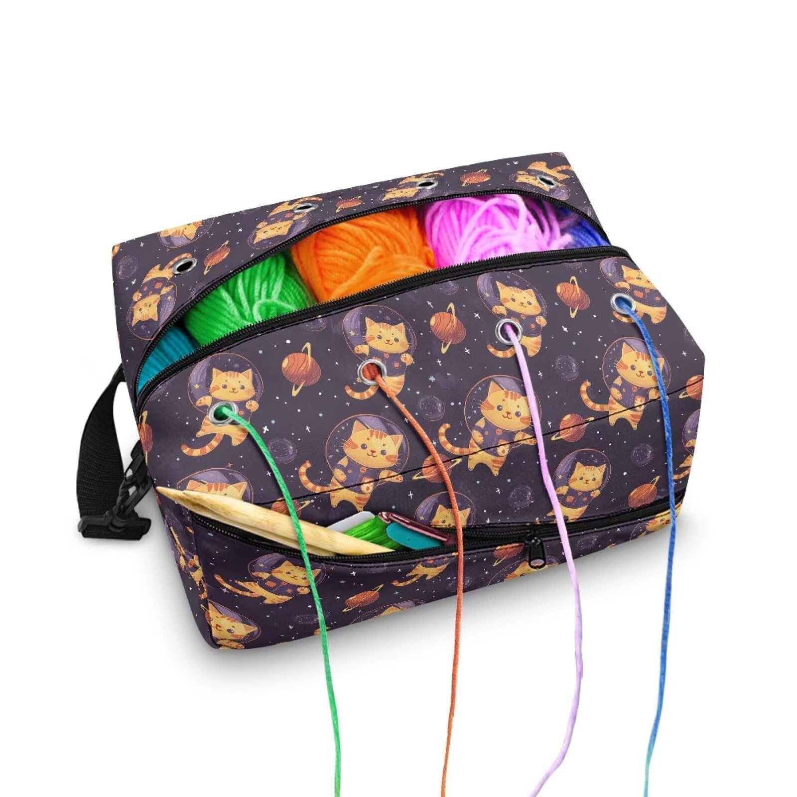 Drnuikhe Crochet Bag Portable Knitting Bag for Yarn Skeins, Crochet Hooks, Knitting Needle Wooly Kitten Print
