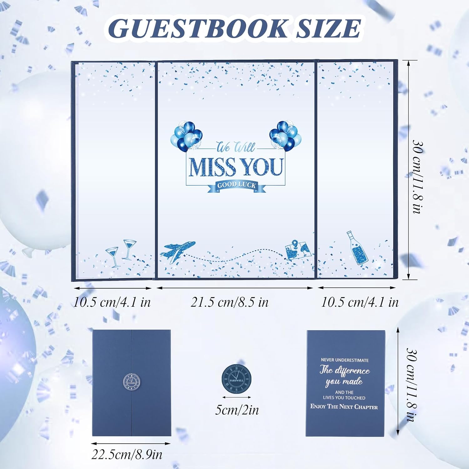 WSICSE Farewell Guest Book, Navy Blue Signature Card, 16.7 x 11.8 In | Sturdy Cardstock, Smooth Writing Surface, Fold-Out Design, Ideal For Retirement, Graduation, And Going-Away Parties