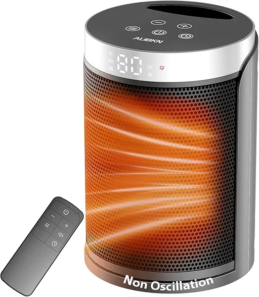 Space Heater, AUBKN Small Portable Electric Heaters for Indoor Use with Thermostat and Remote,12H Timer, 5 Mode, 1500W PTC Ceramic Fast Safety Heat for Office Bedroom Home
