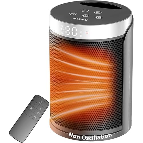 Space Heater, AUBKN Small Portable Electric Heaters for Indoor Use with Thermostat and Remote,12H Timer, 5 Mode, 1500W PTC Ceramic Fast Safety Heat for Office Bedroom Home