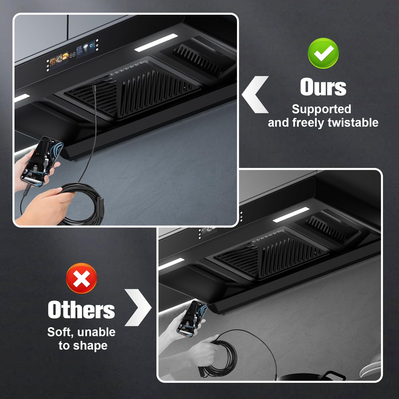 VINATO Endoscopio per Smartphone 10m, Telecamera Ispezione 1080P HD Impermeabile IP67, Sonda 8mm con 8 LED, Connessione Diretta Type-C (Adattatore iPhone/Android Incluso) per Autoveicoli, Tubature