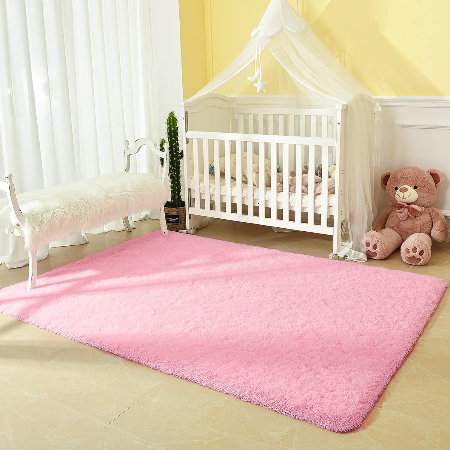 Andecor Soft Fluffy Bedroom Rugs, 4 x 6 Feet Indoor Shaggy Plush Area Rug for Boys Girls Kids Baby College Dorm Living Room Home Decor Floor Carpet, Pink