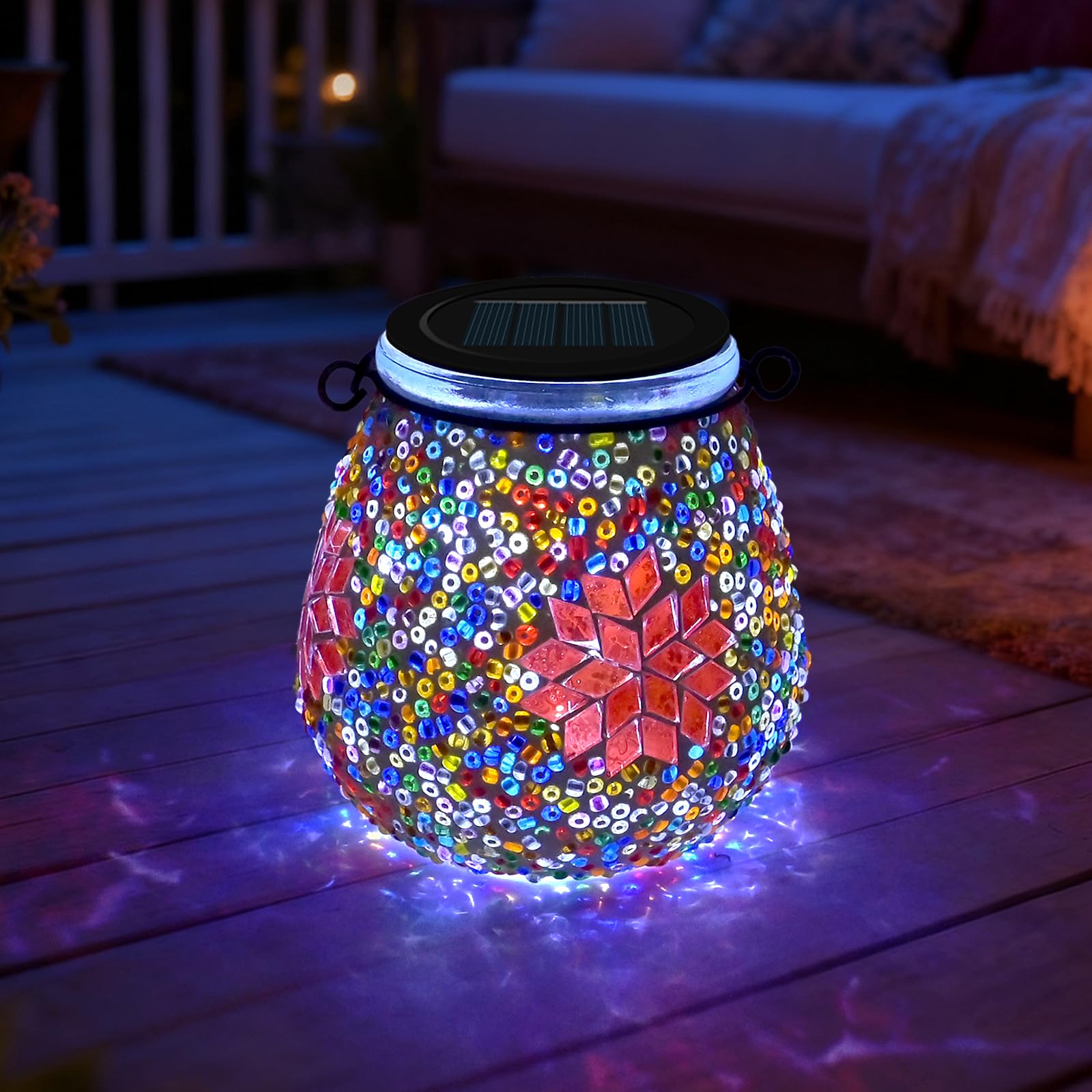 1PCS Oval Solar Mosaic Lights Outdoor, On/Off Glass Hanging Solar Mosaic Lanterns Lights IP65 Waterproof for Table Lawn Path Courtyard Deck Fence, Maple Mosaic Light