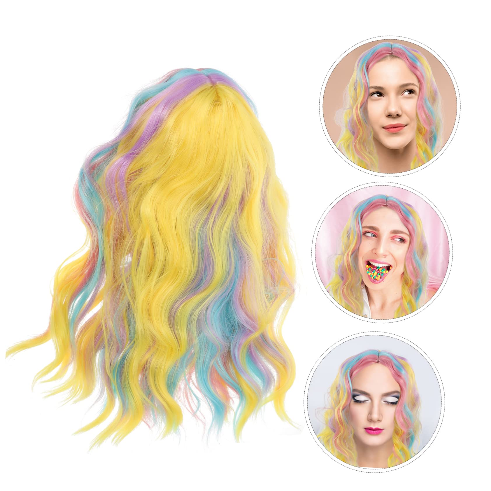 Rainbow Wavy Wig Bunte Wellige Perücke Schulterlänge Für Cosplay Partys Und Alltäglichen Gebrauch Hitzebeständigem Material Leicht Zu Pflegen Und Stylisch