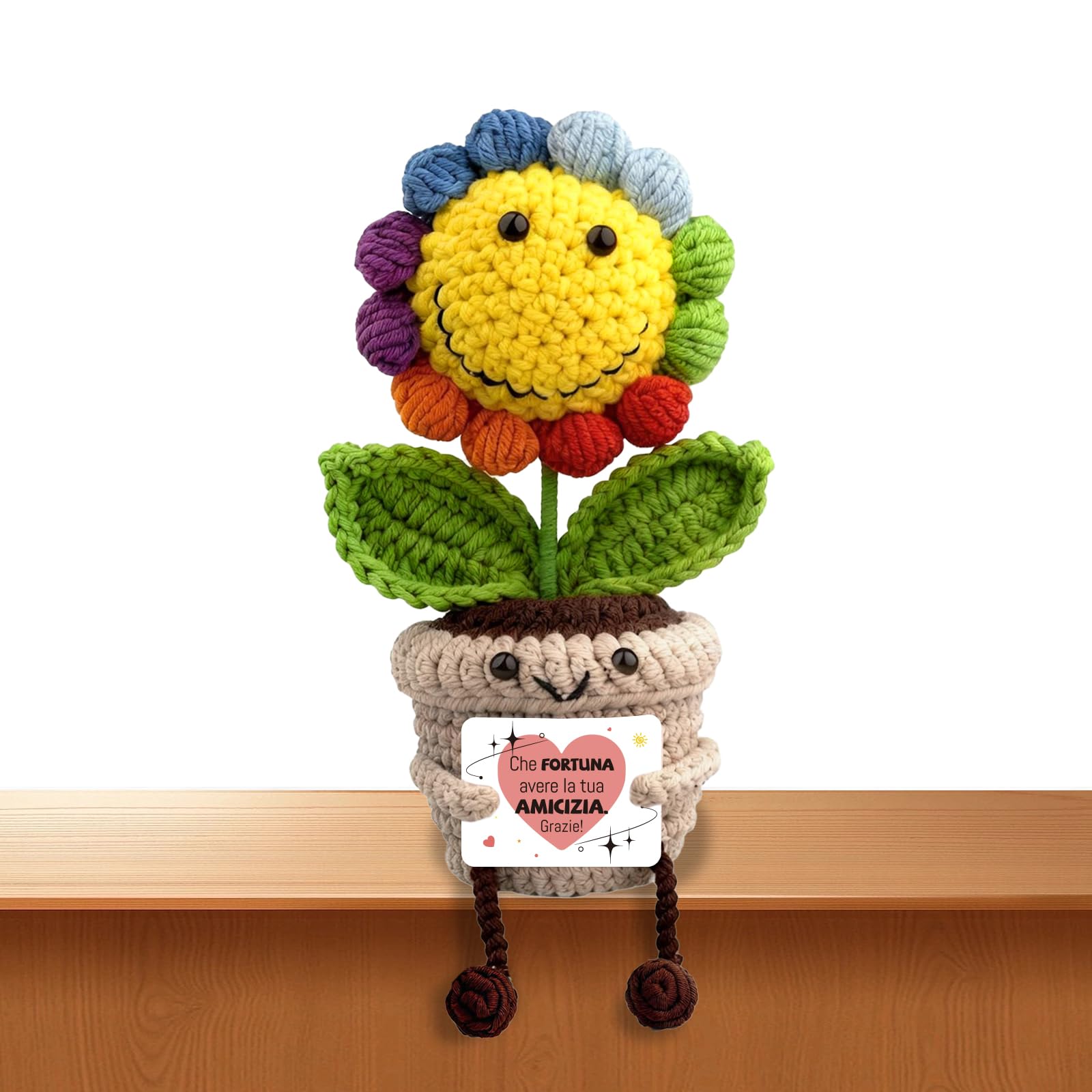 Regalo Girasole per Amici, Decorazioni da Scrivania per Casa e Ufficio, Pocket Hug Positive Fiori all'Uncinetto Regalo per Laurea Collega Sorella Amica Ufficio, Che Fortuna Averti