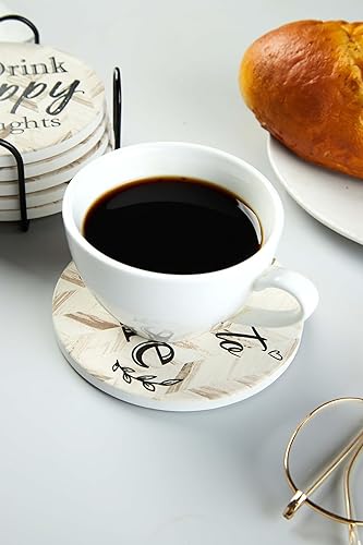 Miniatura 7 de Juego de 6 posavasos de cerámica absorbentes con soporte, bonitos diseños divertidos, estilo moderno de granja, únicos y personalizados