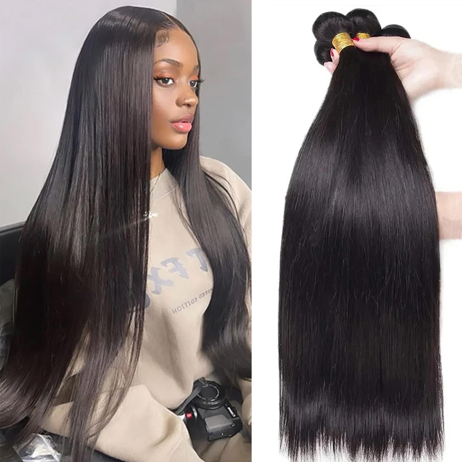 Amazon.com : 16A Straight Bundles Human Hair 22 display picture 1