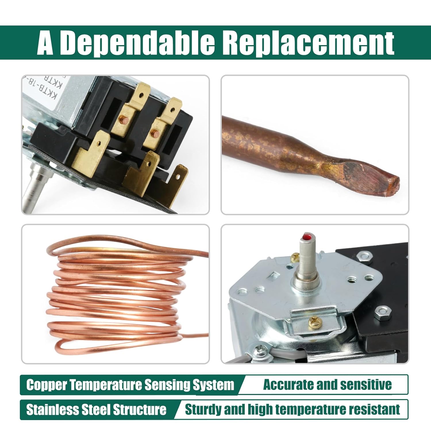 YUXIVCNE KKTB-18-48 Oven Thermostat Replacement for Robertshaw for Thor 07.12.0017-A0 for Forno for Awoco Stove Oven Range, Replace G36X03-030900-1 5A 120VAC Max Temp 599°F 48″ Capillary Tube