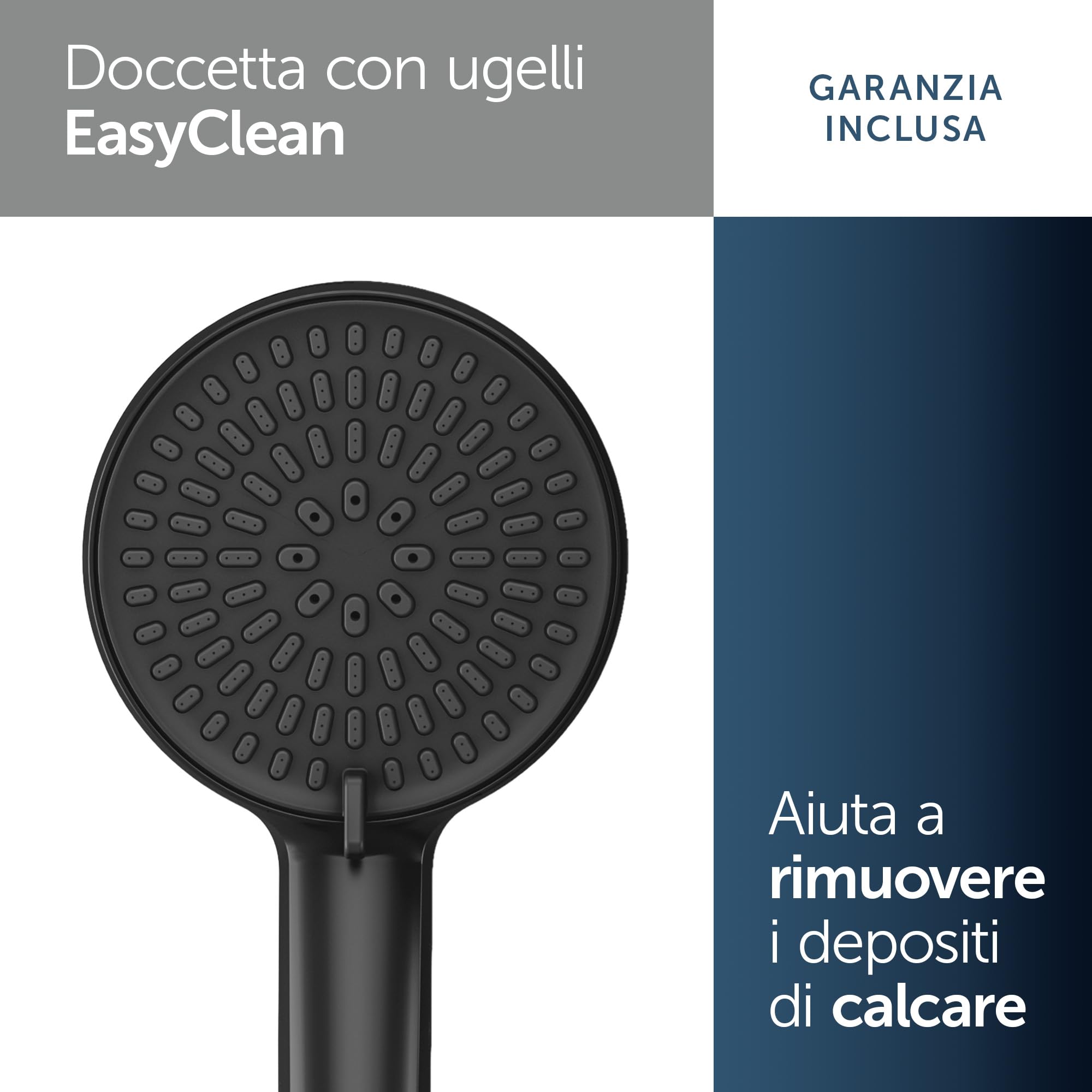 Ideal Standard Idealrain Alu+ Doccetta multifunzione, con due tipi di getto tramite selettore rotante, soffione doccia a risparmio idrico con ugelli EasyClean – Nero Opaco (100x56x232 mm)