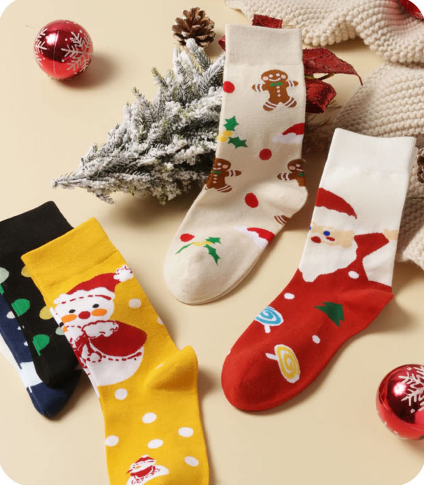 5 Pares de Calcetines navideños para Hombre, Novedad, Calcetines navideños, Calcetines clásicos de Papá Noel, Calcetines navideños para Hombres y niños,Christmas Box A-One Size