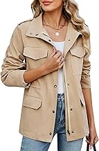 Tuopuda Women's Lightweight Cotton Military Jacket Spring Autumn Mid-season Casual Jacket High Waist Drawstring Parka with Pockets