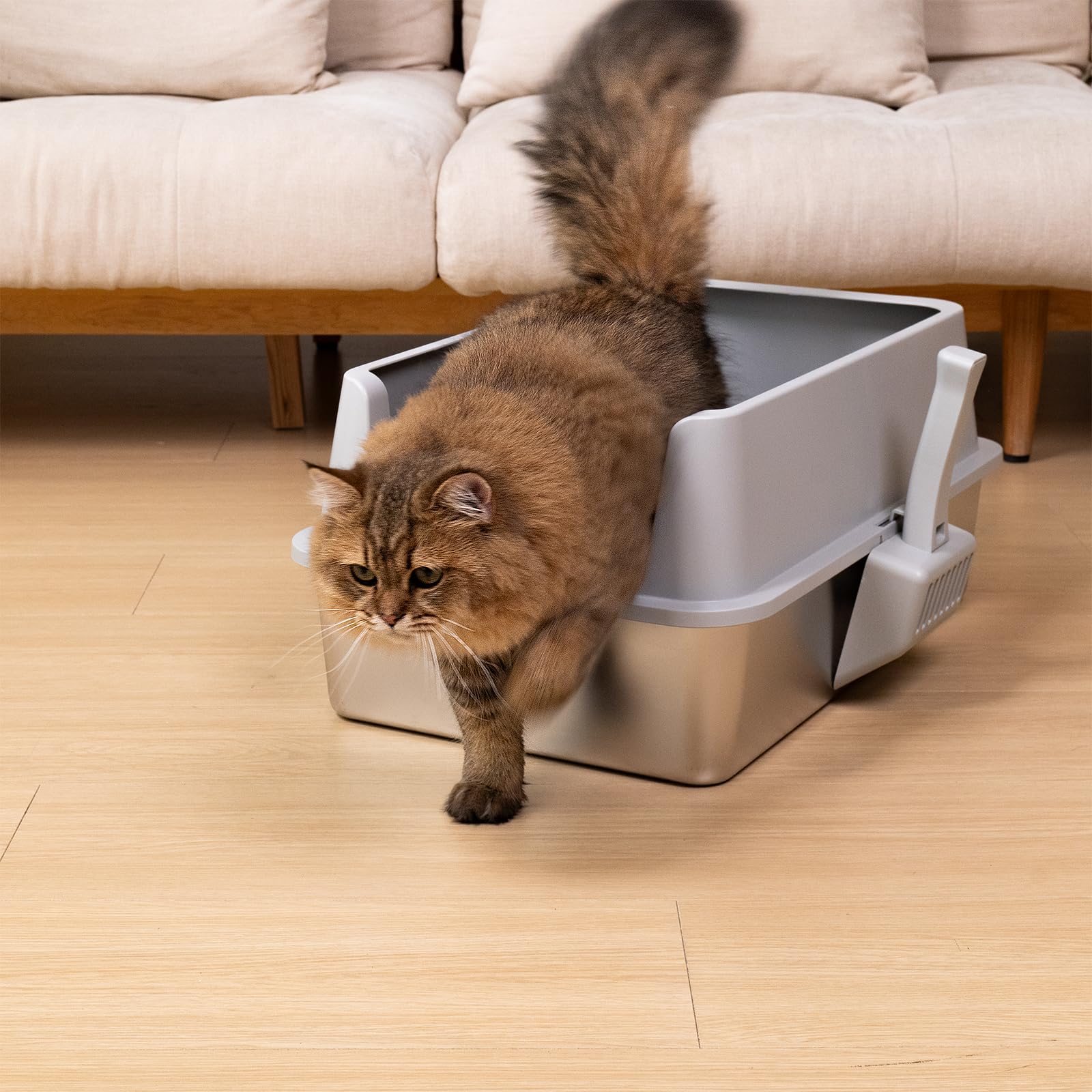 Stainless Steel Litter Box 2 Pack, 23"x15"x10"(Height) XL Stainless Steel Cat Litter Box with Lid, Easy Clean Non Stick Extra Large High Sides Metal Litterbox with Mat & Scooper - image 3