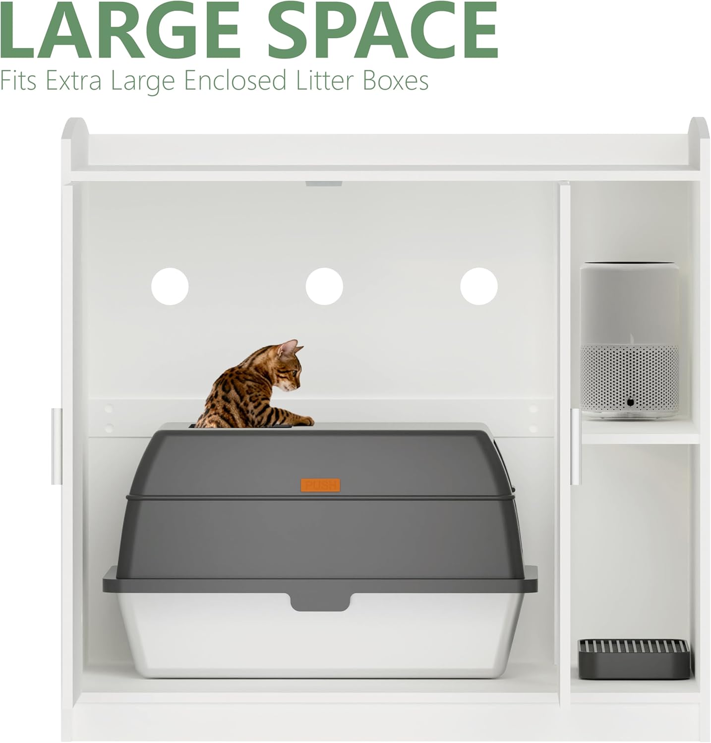 amunrbrek Extra Large Litter Box Enclosure with Adjustable Dog Proof Shelf - Designed for Self-Cleaning and XXL Litter Boxes (White)