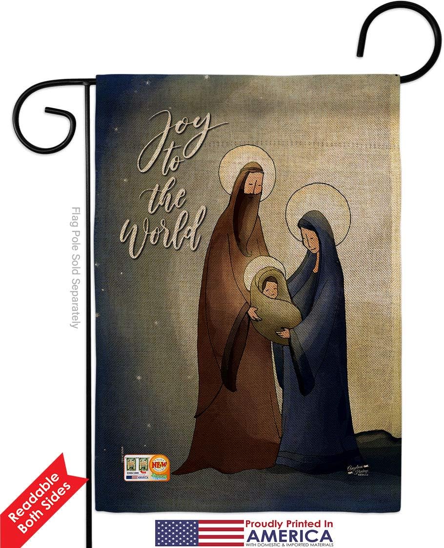 Joy To The World Burlap Garden Flags Pack Wintertime Nativity Three King Religious Holy Family Season Christian USA Applique Small Decorative Gift Yard House Banner Double-Sided Made In 13 X 18.5