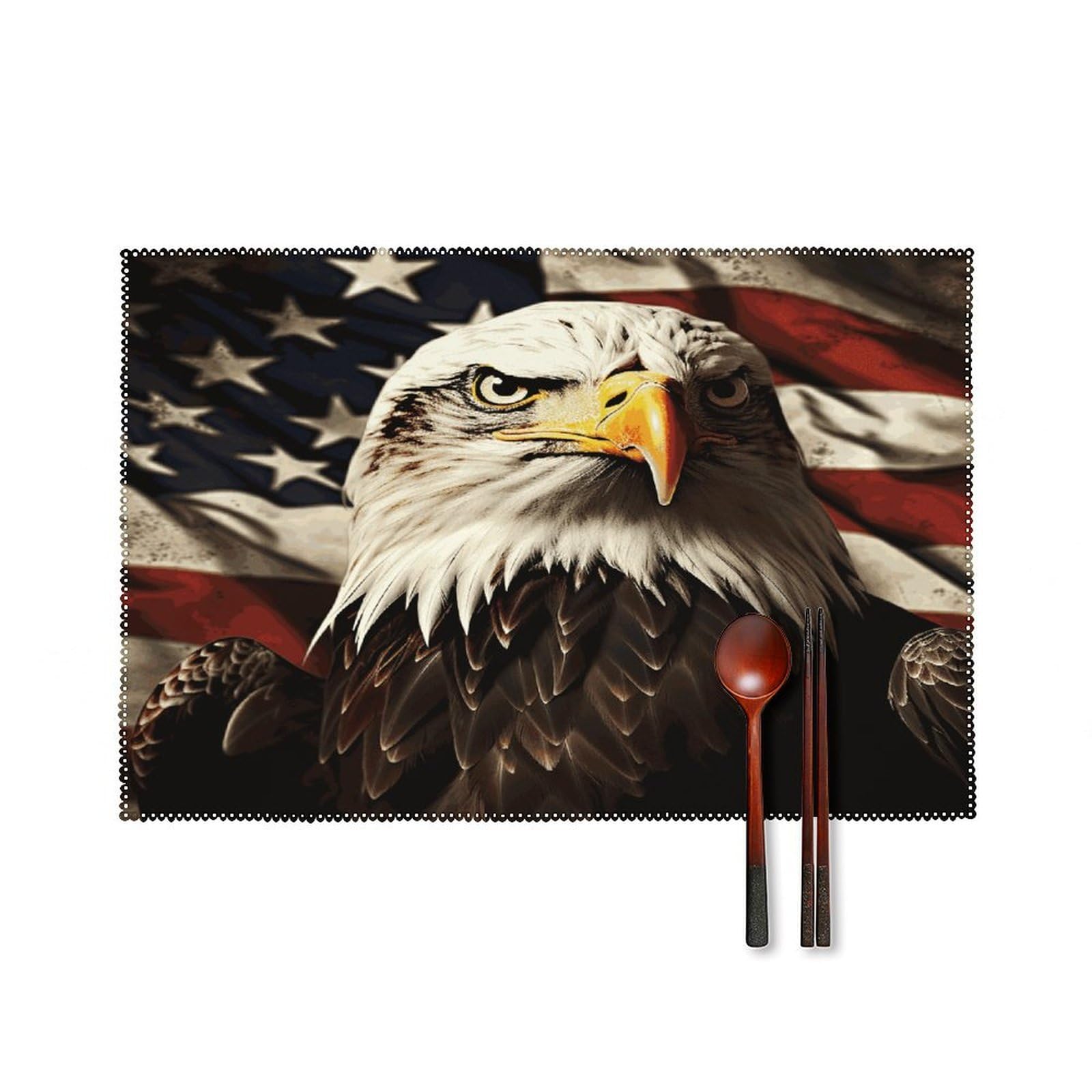 Bald Eagle Flag Veterans Placemats Set of 4 Heat Resistant Non-Slip Place Mats for Dining Table Washable Placemat Wipeable Dining Table Mat Canvas Place Mats Dining Table Decor
