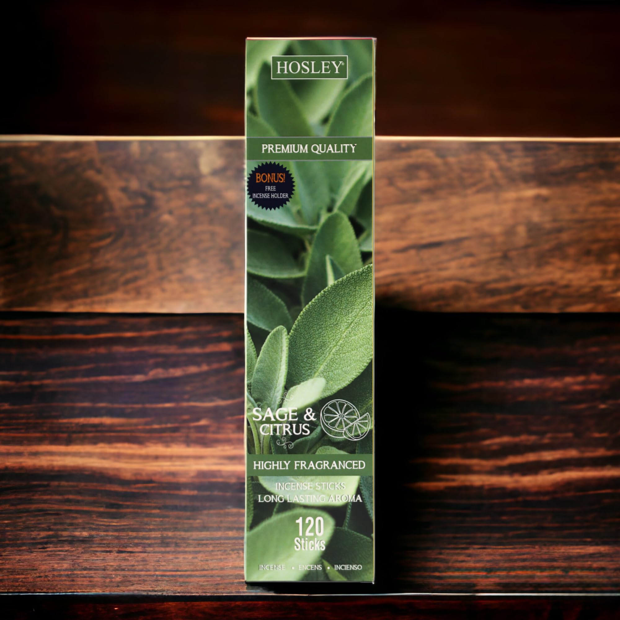 HOSLEY Incense Sticks with Wooden Holder|120 Sticks Sage & Citrus Natural Fragrance|Infused with Essential Oils Agarbatti Sticks|Perfect for Home, Pooja,Meditation(Pack of 1)