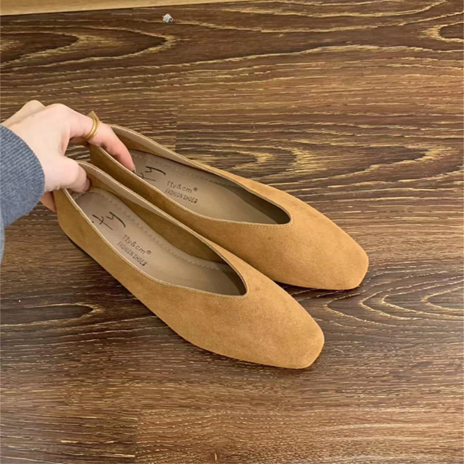 Japonki tańczyliśmy Kobieta Zamsz Kwadratowy Stopy Vintage Mieszkania, Miękkie Slip-On Plecaki, Wygodne Buty Do Sukni Baletowej Do Codziennego Biura-Yellow -42