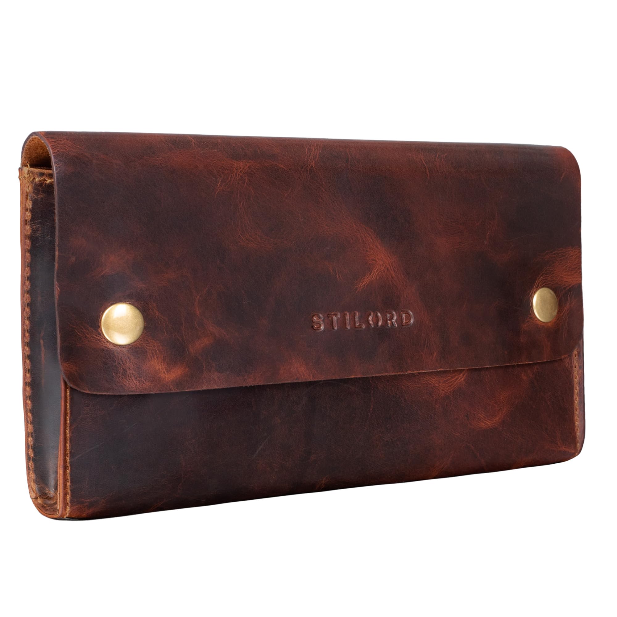 STILORD 'Griffin' Estuche Vintage Cuero Funda para Lápices Bolsa Portatodo Neceser de Piel Auténtico, Color:Kara - Cognac