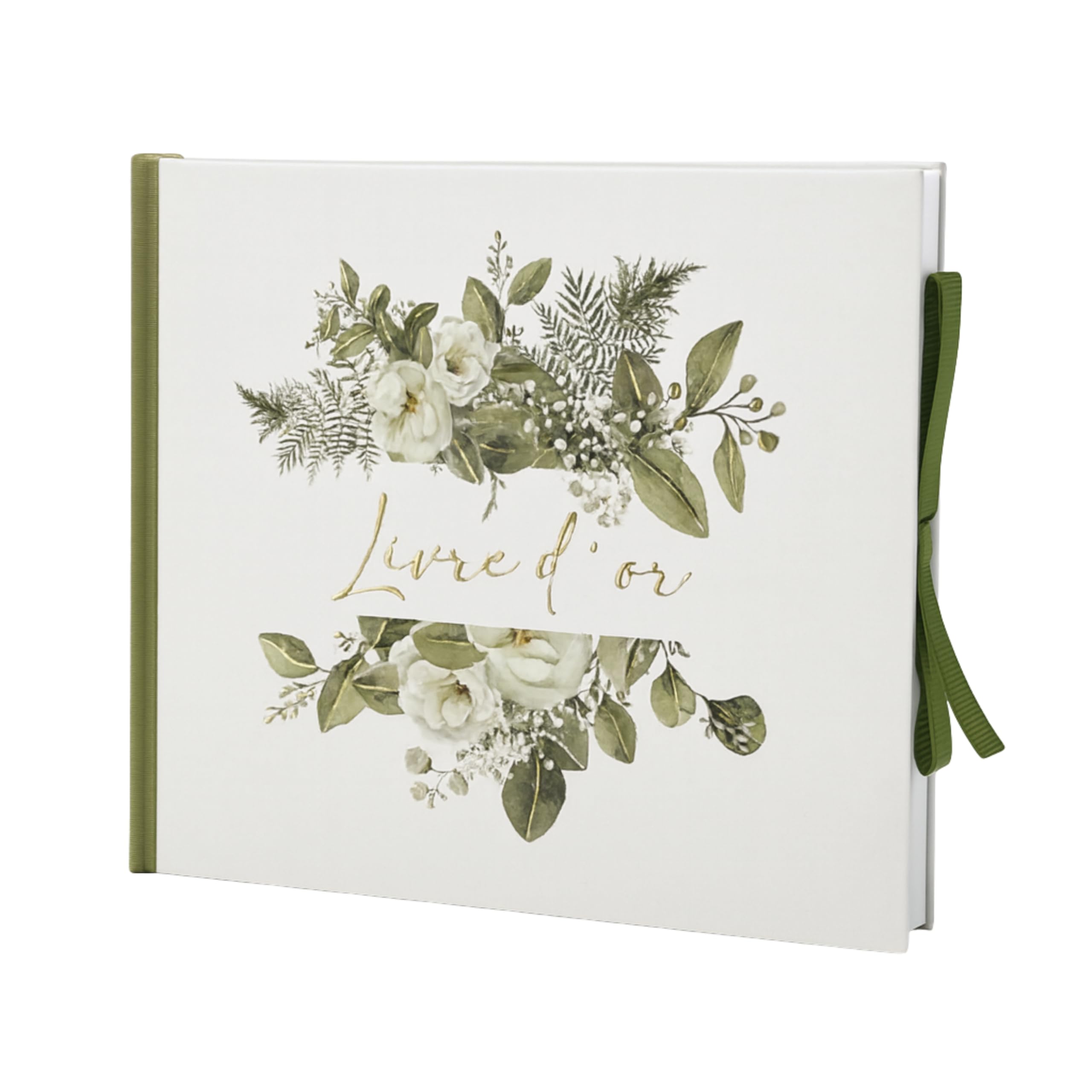 Pack Signature Vert et Or : 4 éléments (Urne Merci, Livre d’or, Stylo encre doré, Chevalet en bois) pour mariage, baptême, anniversaire, départ en retraite et toutes célébrations