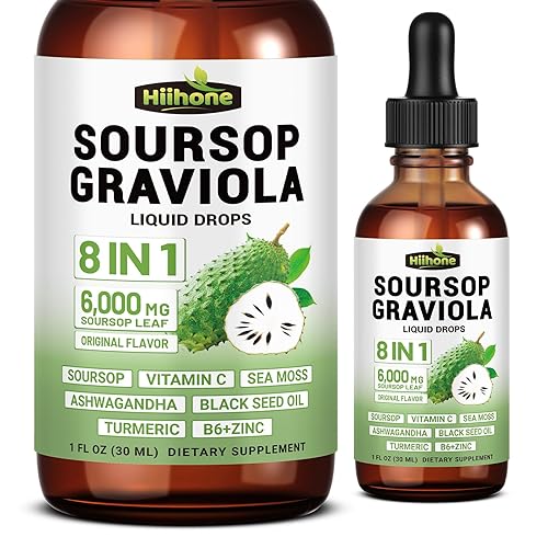 (2 Pack) 8 in 1 Graviola Soursop Leaf Extract Liquid - Soursop Bitters Liquid with Sea Moss, Ashwagandha and Turmeric, for Immune & Liver, Zzz & Antioxidant & Cell Support,1 Fl Oz - original - 1 Fl Oz (Pack of 2)