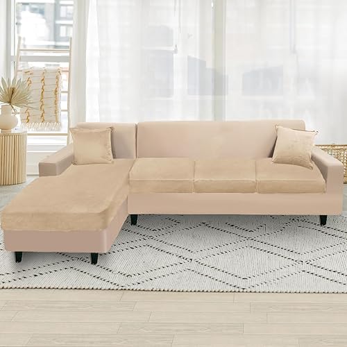 Miniatura 5 de NAISI Funda para sofá seccional, 4 piezas, fundas de cojín separadas de terciopelo en forma de L, fundas de sofá suaves y elásticas con 2 fundas de