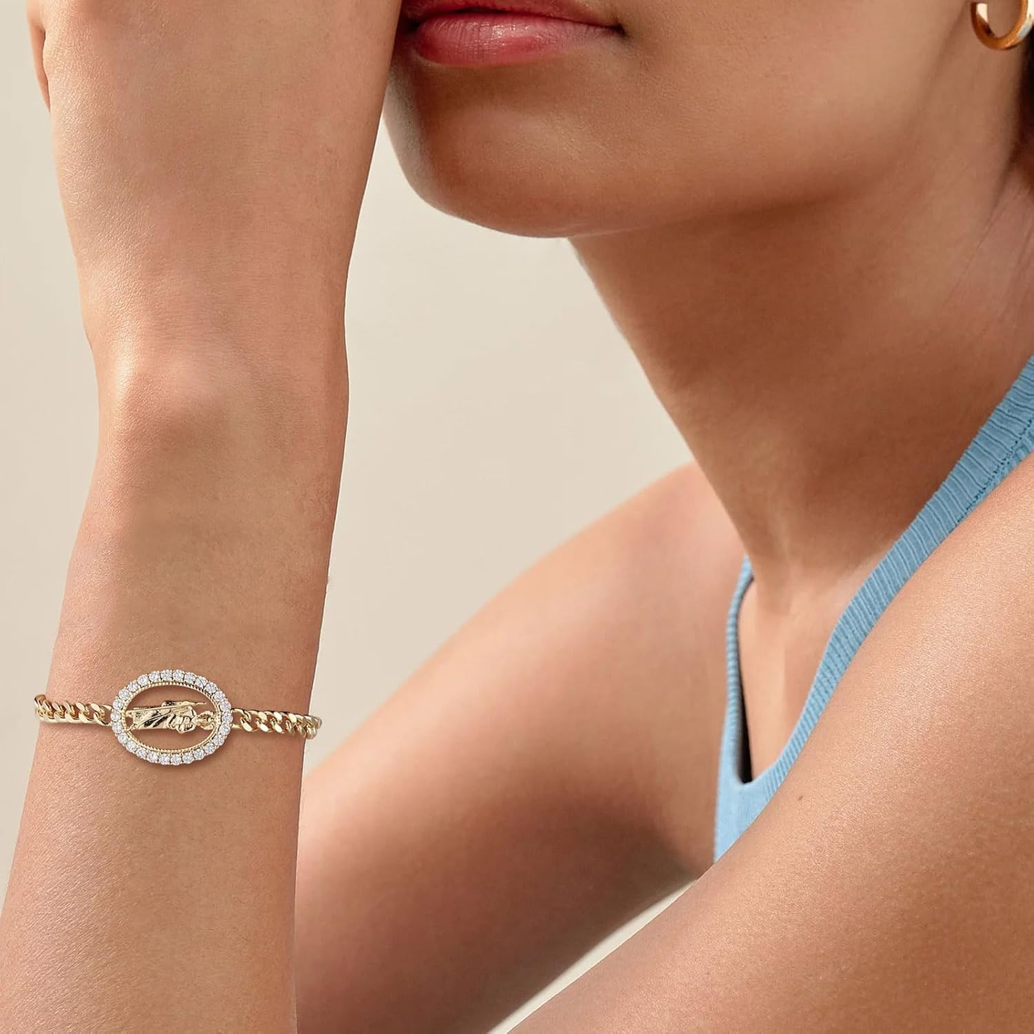 HZMAN Saint Jude Bracelet for Women Dainty Retro Religious 14K Gold Plated Cubic Zirconia St Jude Thaddaeus Link Bracelet Jewelry Gift - Image 3