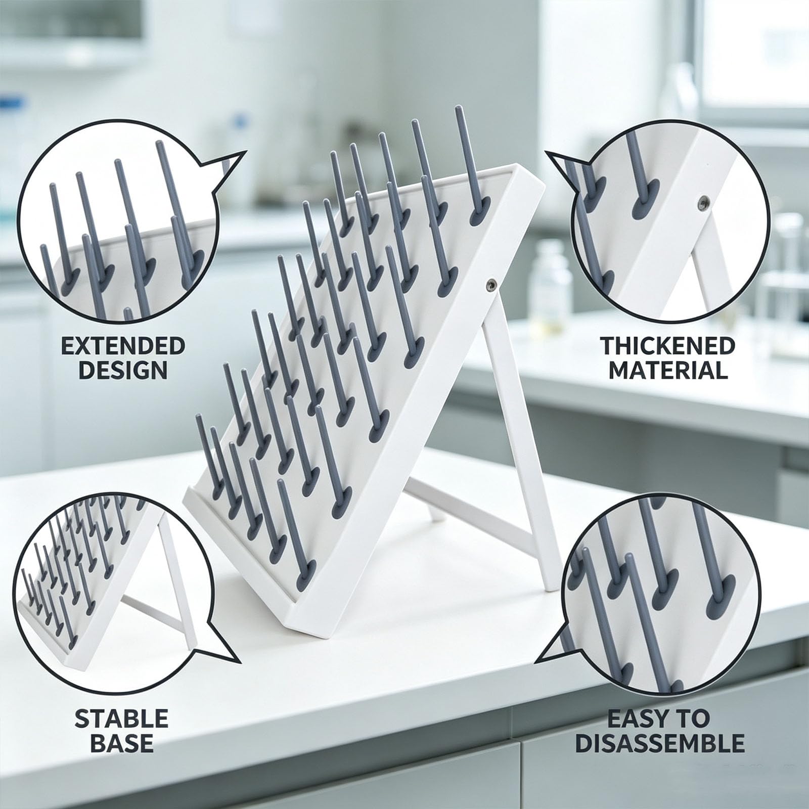 Estante De Secado para Laboratorio, Estante De Almacenamiento De Material De Vidrio De Laboratorio con Clavijas Desmontables, Distancia Entre Columnas De 95 Mm, Diseño Móvil, para Tubos De