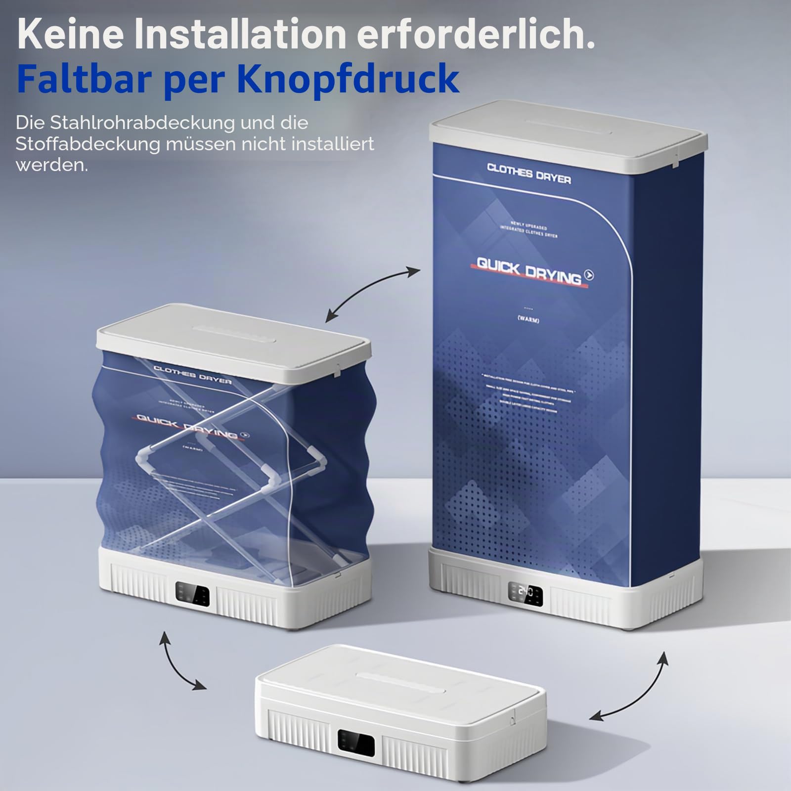 Elektrischer Wäschetrockner 1300 W mit Rollen und 2-stöckigen Gestellen | faltbar und ohne Installation, Wäschetrockenschrank, 500L Fassungsvermögen, 4-Stunden-Timer und Fernbedienung, EU-Stecker