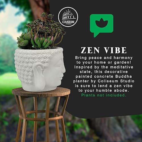 Miniatura 5 de Maceta de cabeza de Buda - Maceta decorativa para interiores y exteriores - Macetas de hormigón con drenaje - para suculentas y cactus - Hecho a
