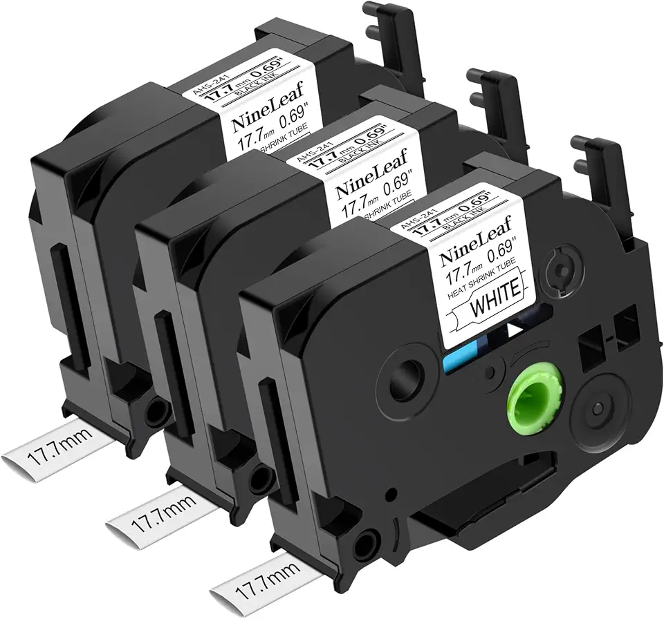 NineLeaf 3 Pack Compatible for Brother 17.7mm Heat Shrink Tubes HSe-241 HSe241 HS-241 Black on White HSe Cables Wires P-Touch Label Tape for PT-D600 P700 P750W E550WVP 9700PC E300VP P900W Label Maker