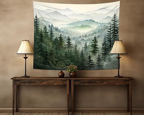 Miniatura 3 de QGHOT Tapiz de bosque de montañas, tapiz de montaña natural para colgar en la pared, tapiz de paisaje natural para dormitorio, estética, sala de