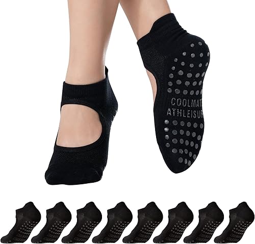 CoolMate 24 pares de calcetines de pilates con empuñaduras para mujer, calcetines de yoga, calcetines antideslizantes para mujer, para