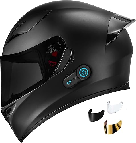 Casco de motocicleta Bluetooth, negro mate
