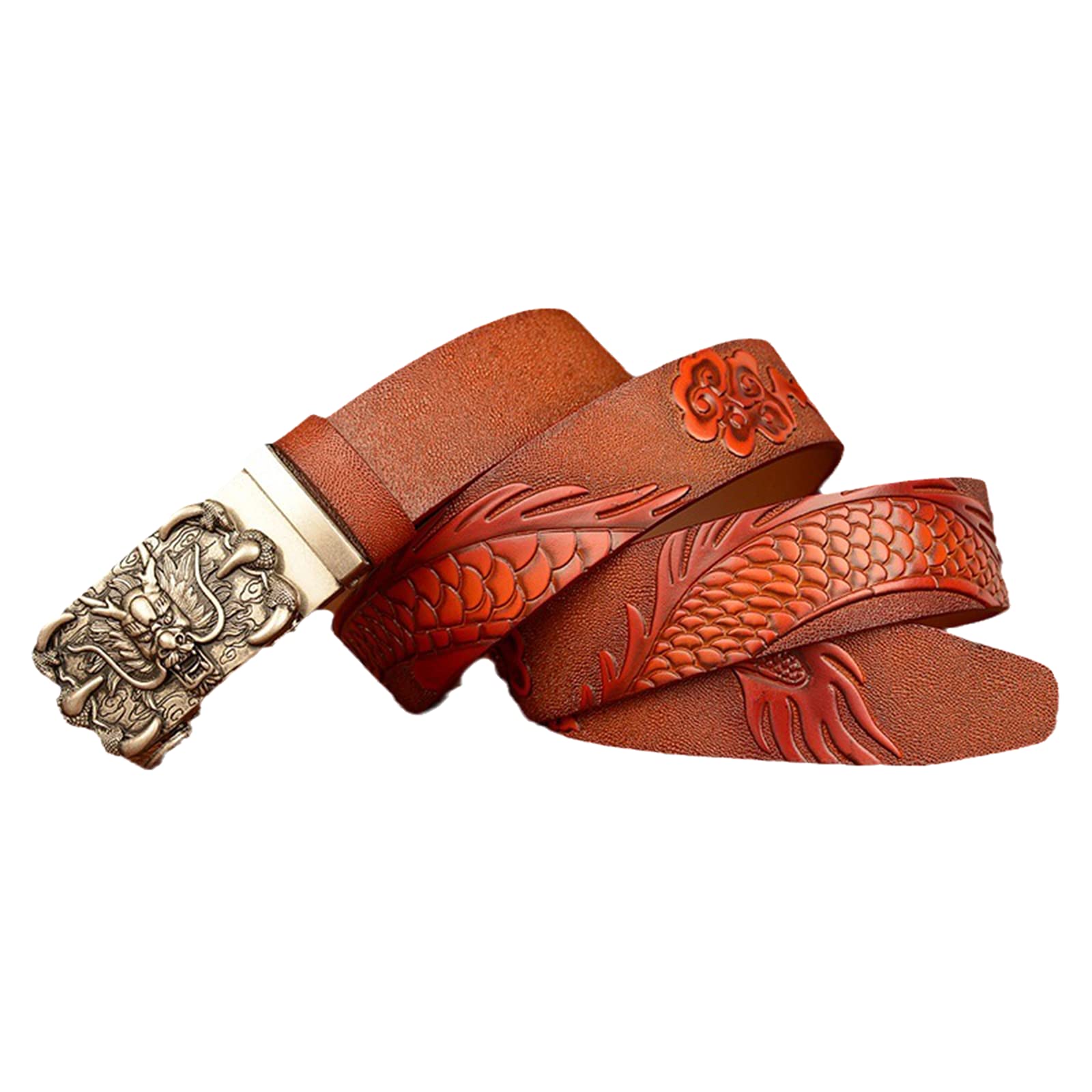 Cintura in Vera Pelle per Uomo e Donna con cricchetto in Pelle con Fibbia per Cinture 3D Drago Automatico inciso per Cowboy e Cowgirls - Stile Country