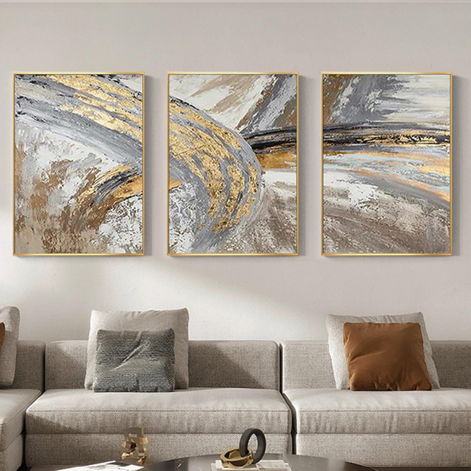 Canvas Schilderij Abstracte Kunst Poster Afdrukken Goud Zwart-wit Abstract Wall Art Posters en Prints Kamer Home Decor 30x42cm (12x17in) x3 frameloos
