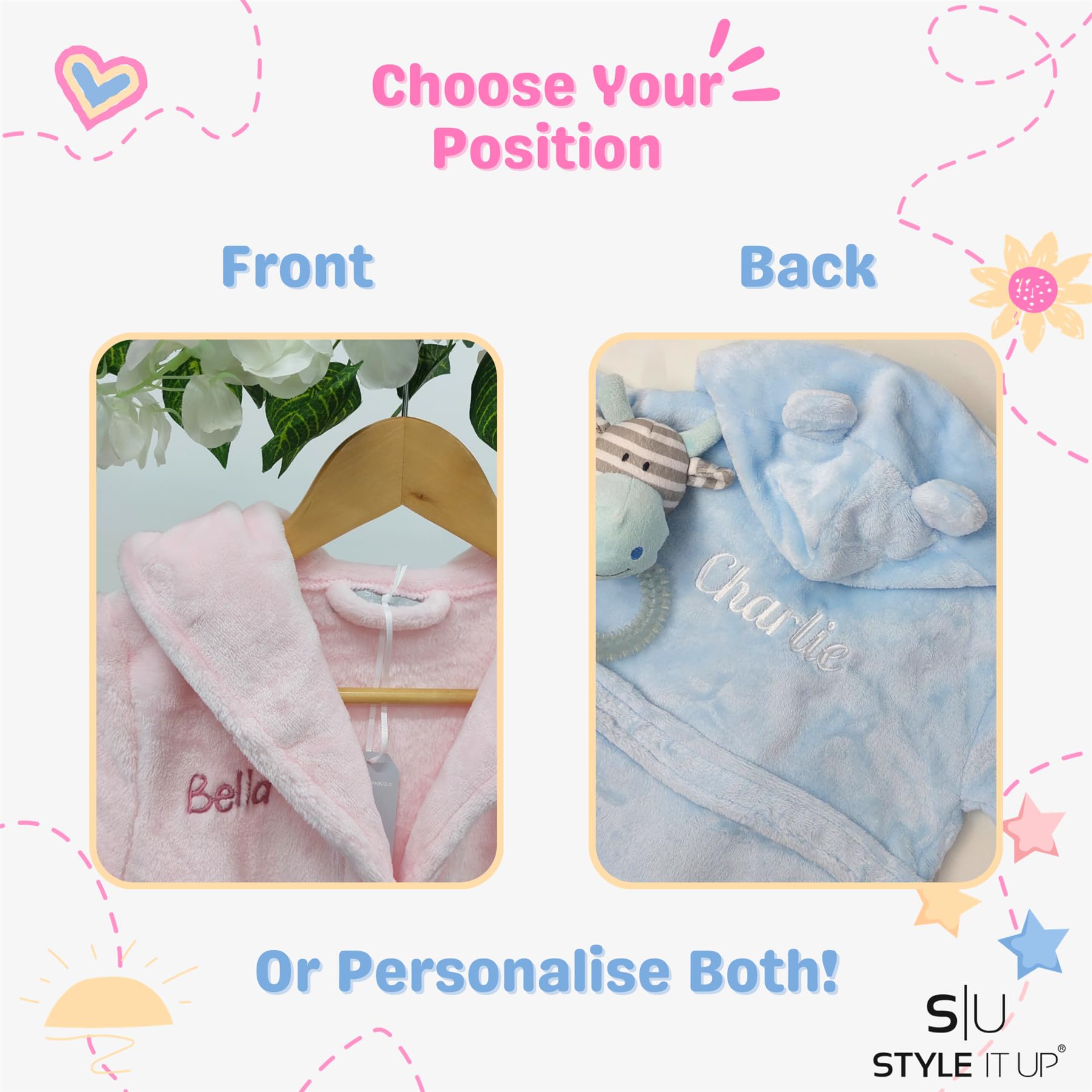 Style It Up Personalised Baby Kids Girls Boys Matching Set Dressing Gown Plush Fleece Robe Soft Cosy Velvet Warm Embroidery Gift — view 4