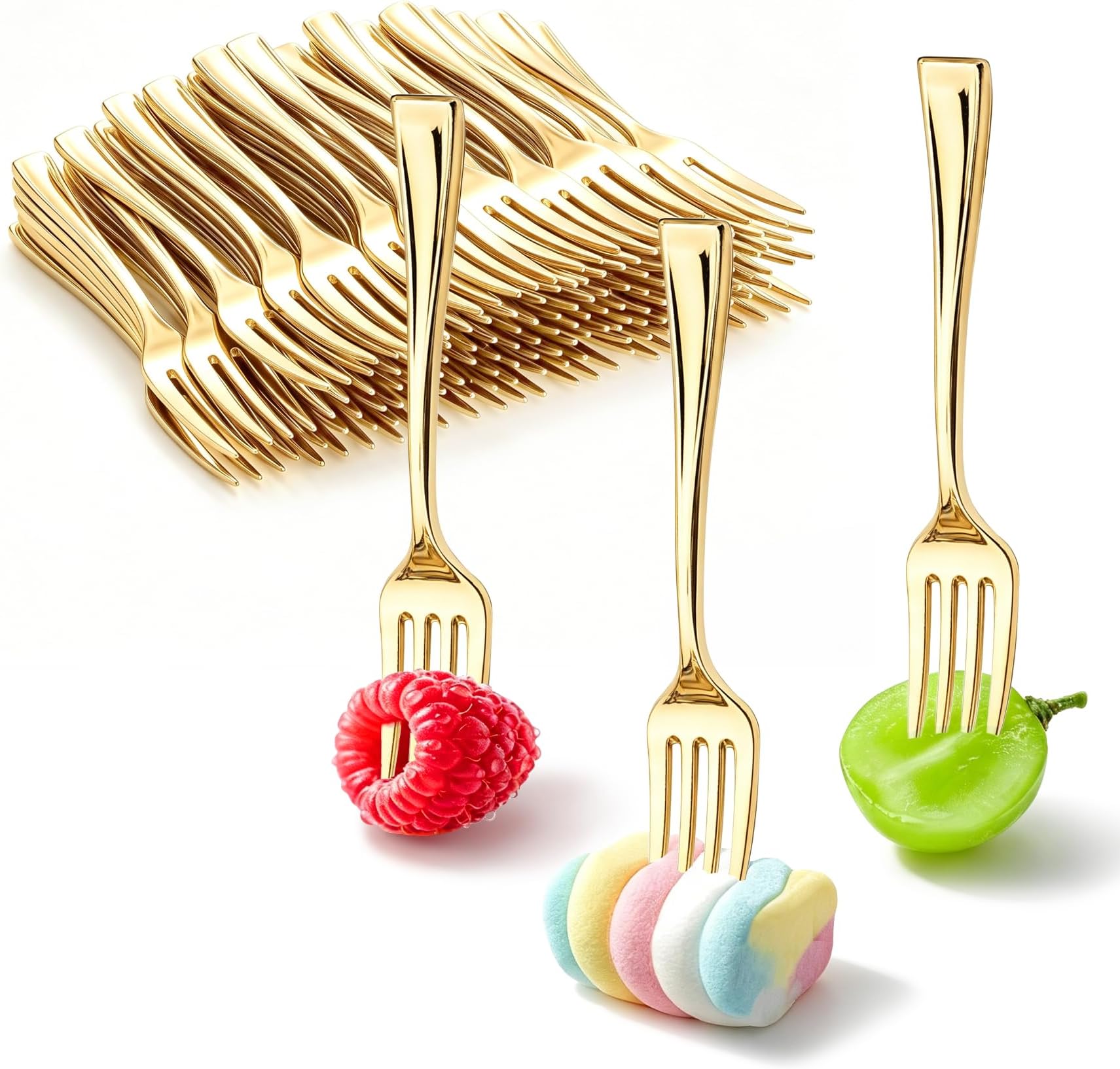 N9R 200PCS Gold Plastic Mini Forks, 4" Disposable Dessert & Appetizer Forks