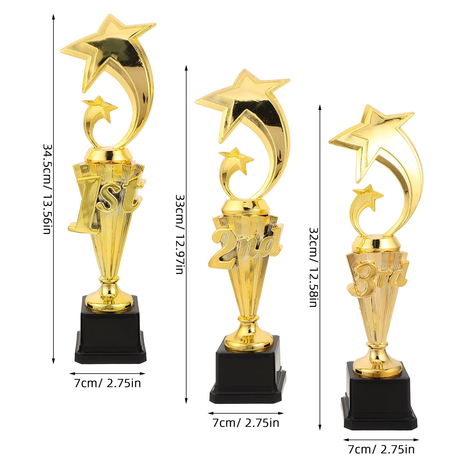 SOLUSTRE 3 Stück Satz aus 3 Vielseitigen Sportpreisen aus Kunststoff in Gold mit Spaßigem Design für Sportbegeisterte und Siegerehrungen und Wettkämpfen