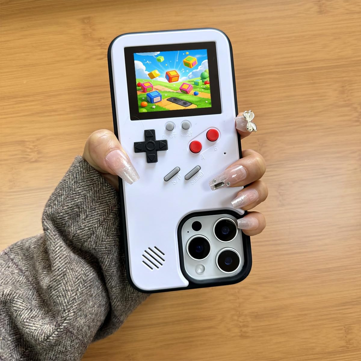 Game Case for iPhone 15 Retro Video Game Phone Case Playable Design, Shockproof Funny Gaming Cover for iPhone, Classic Creative Gamer Birthday Gifts, White