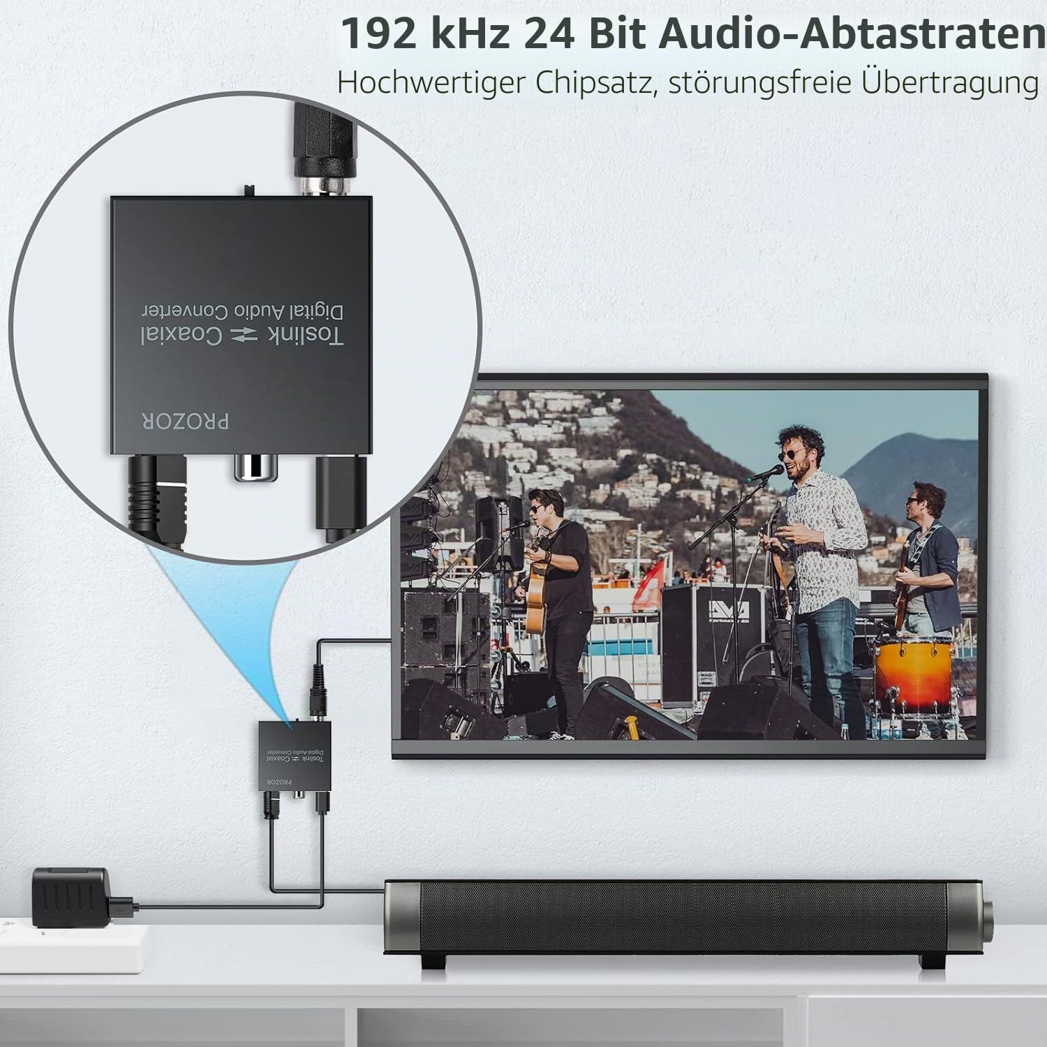 PROZOR Optisch Koaxial Bidirektional DA Wandler Digital Audio Konverter DAC Toslink SPDIF Coaxial Bidirektional Audio Adapter Splitter, DTS/Dolby-AC3 192 KHz
