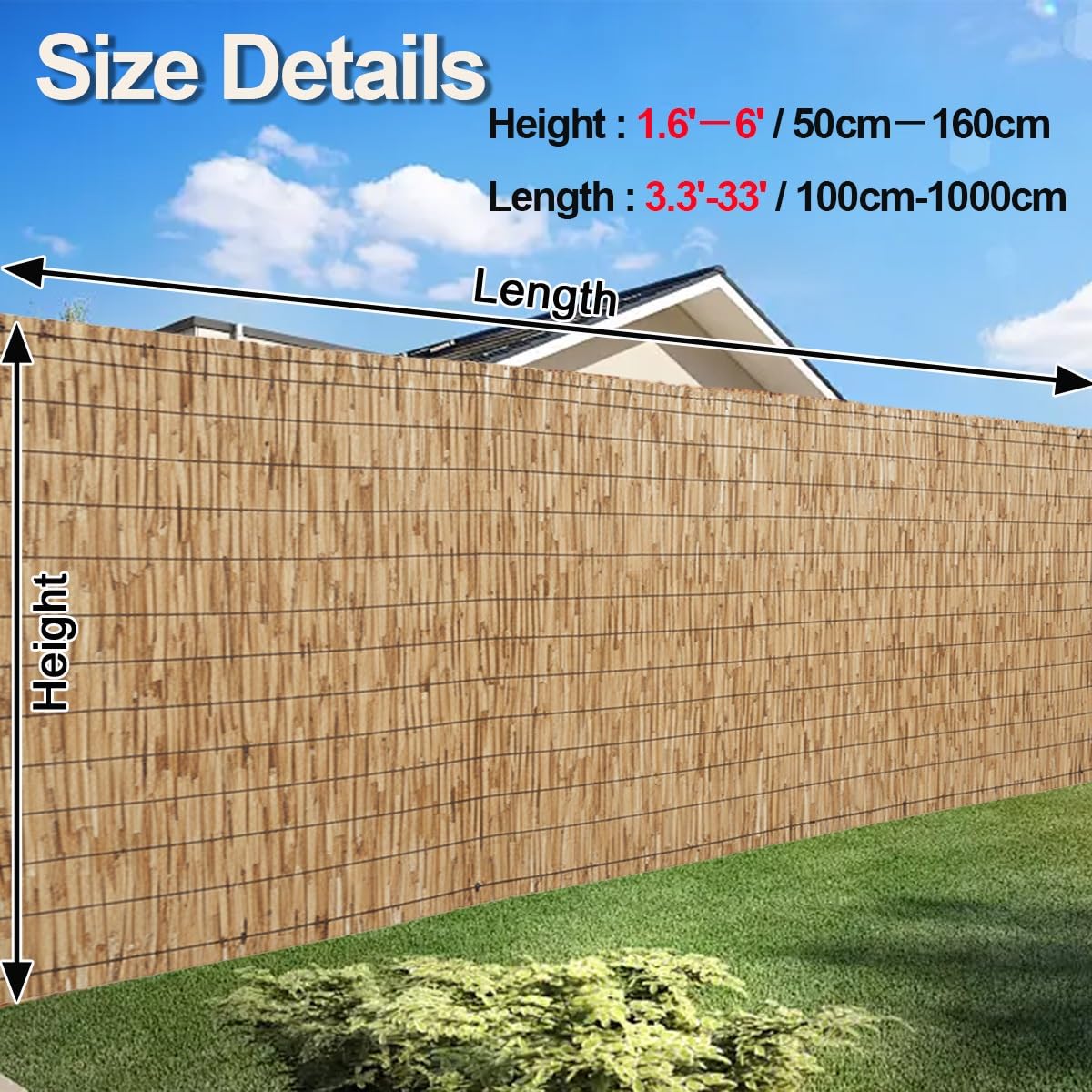 Canniccio in Canna Naturale for Esterno, Frangivista Giardino, Recinzione al bambù, Arella Privacy Ombreggiante Balcone, Recinzione Decorativa, Divisorio Privacy(H50cmxL1000cm)