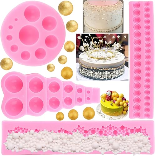 Mujiang Molde de perlas 3D para fondant, bolas de perlas semiesferas, moldes de silicona para chocolate, burbujas de perlas, moldes de caramelo para