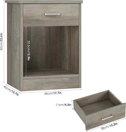 Miniatura 3 de FOTOSOK Juego de 2 mesitas de noche, mesa auxiliar de 2 niveles con cajón y estante de almacenamiento, mesa auxiliar de mesita de noche, mesita de