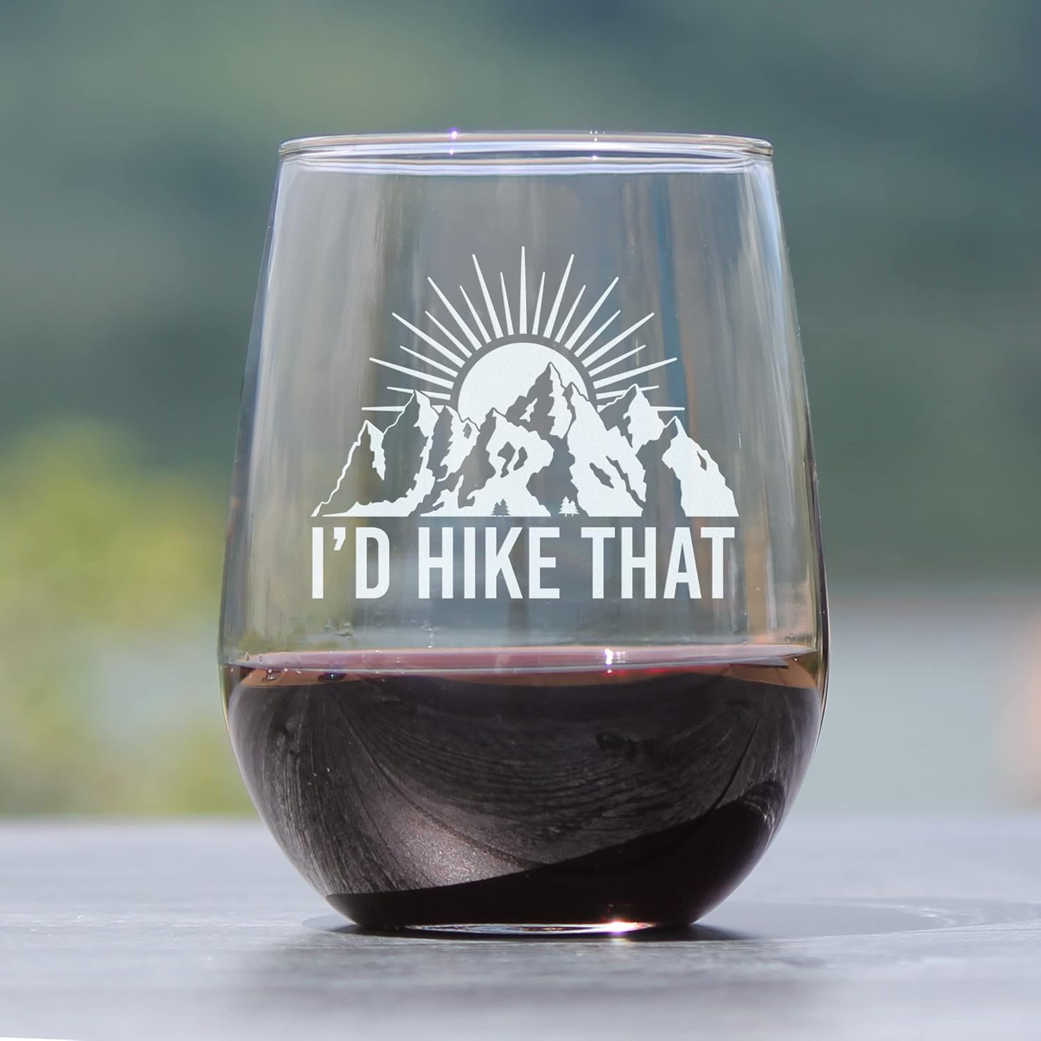Bevvee I'd Hike That - Stemless Wine Glass - Cool Hiking Themed Decor and Gifts for Mountain Lovers - Large 17 Oz Glasses - Image 2